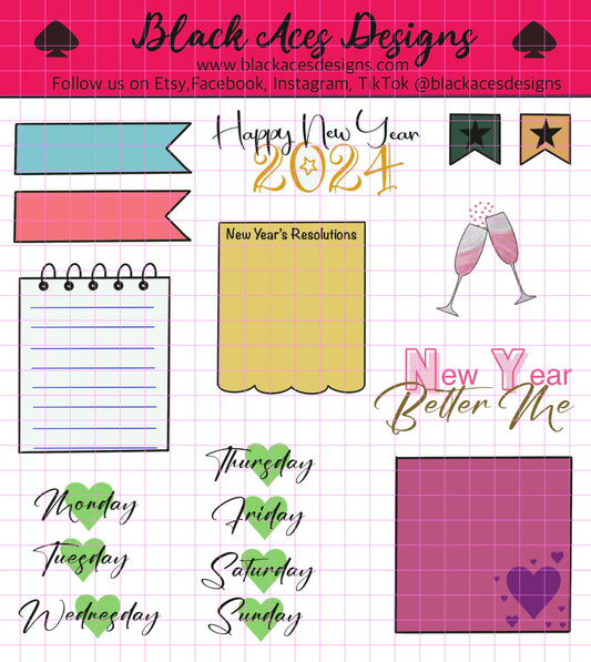 New Year 2024 Digital Sticker Sheet